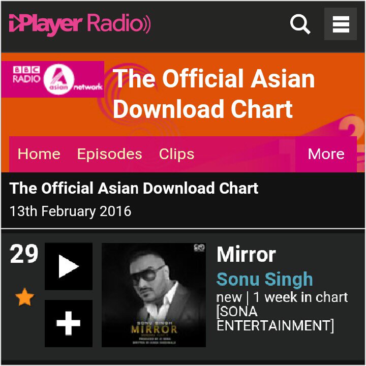 theofficialsonu's tweet photo. #Mirror BBCAsianNetwork #num29 The Official Download Chart Thank u every1 4 all your support @JCSona @s6boyofficial https://t.co/99VK2dwV4y
