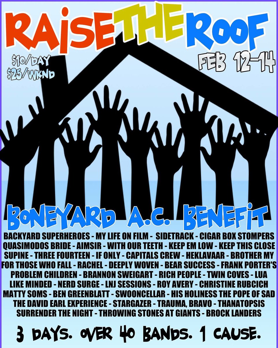 Today. Tonight. Tomorrow.
Support the spot that's supported us for so long. #RaiseTheRoofAC At <a href="/BoneYardAC/">Just another guy</a> all wknd!