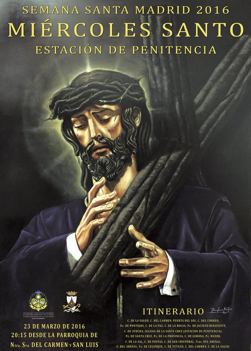 Had_LosGitanos's tweet photo. Cartel del Miércoles Santo 2016 en la Hermandad de los Gitanos de Madrid. Obra pictórica de D. @juan_marza https://t.co/KZpEnDPUQu