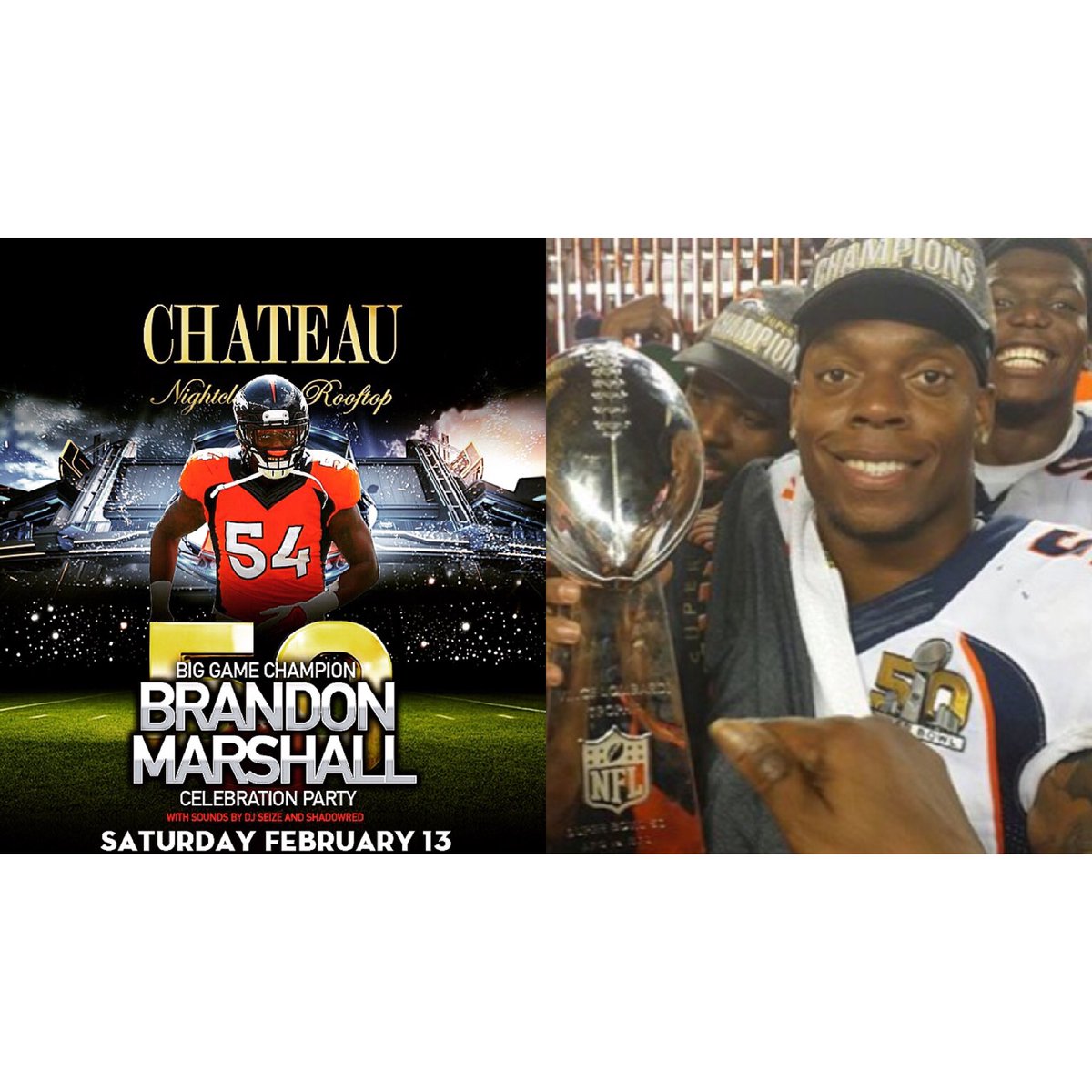 ajvip's tweet photo. #brandonmarshall #superbowlchamps #Denverbroncos
#hiphop
#rooftop
#soldoutsaturdays
#thebiggame
#sb50 https://t.co/DOZh8HcS7e