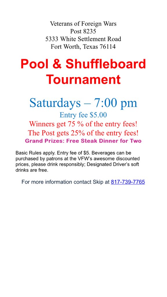 PostFw's tweet image. #VFW #FortWorth #pool #fun #shuffleboard #beer #military #family