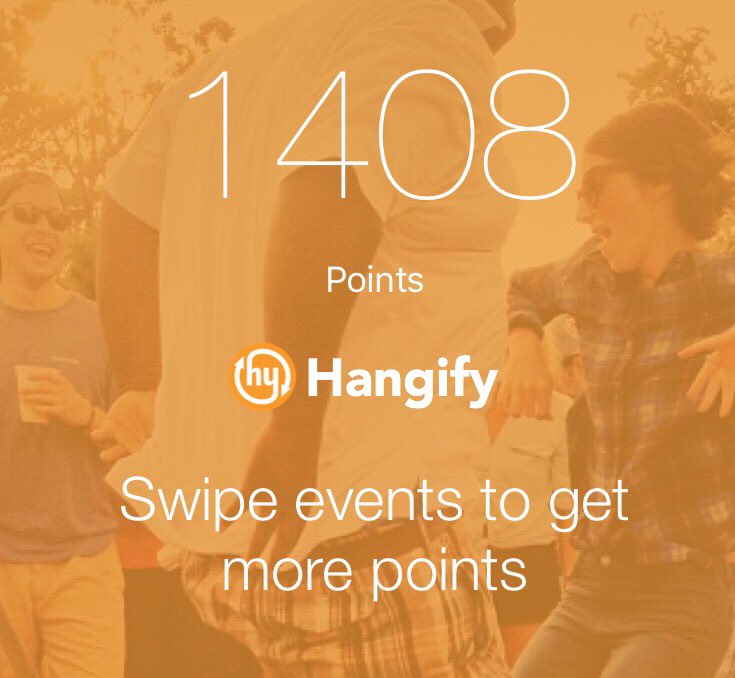 Hangify's tweet image. Swipe events on Hangify to earn points, free gear, or become a featured member! #swag