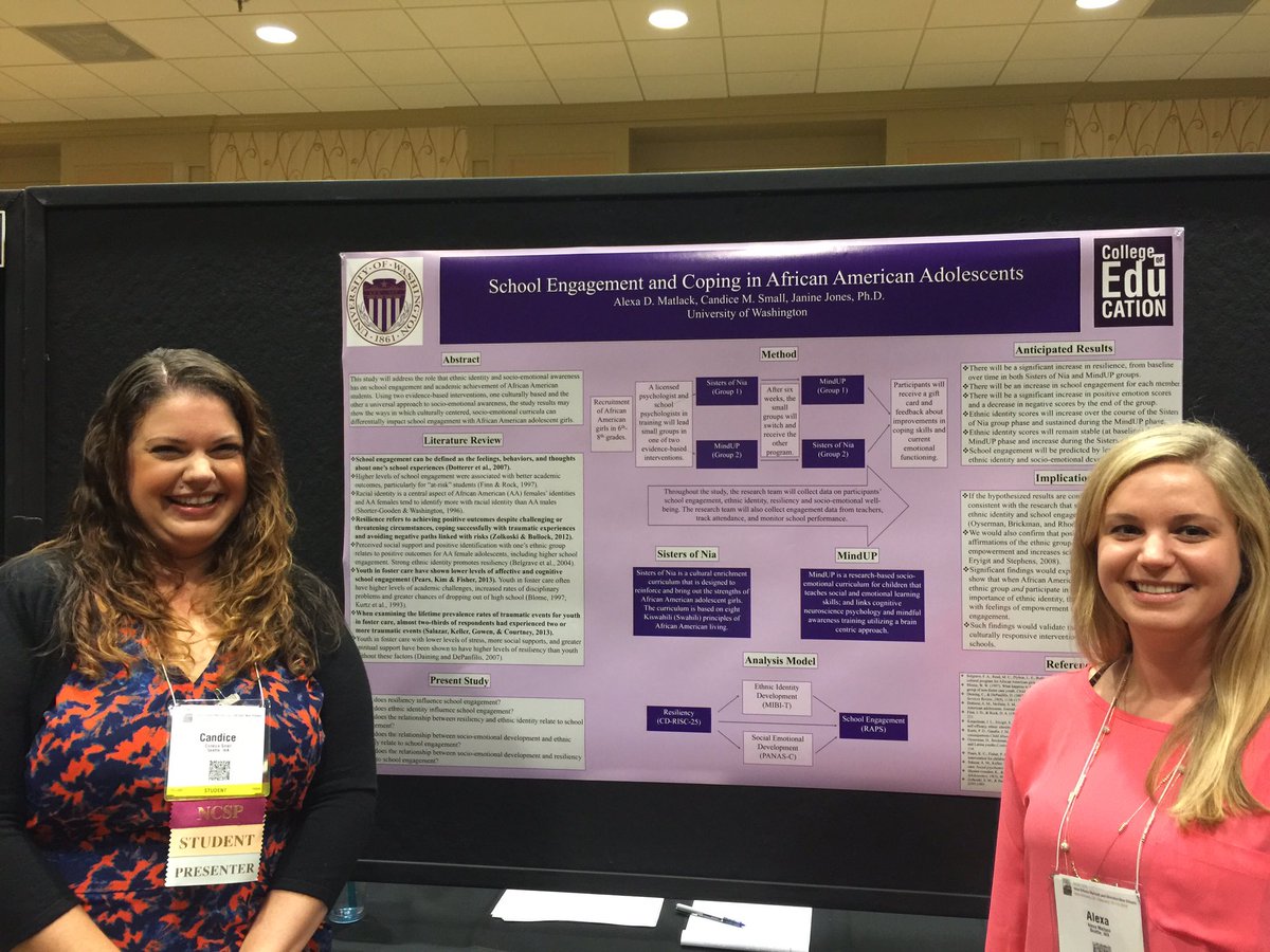 Drjaninejones's tweet photo. Proud of @UW school psych students! Studying resilience in African American girls #NASP16 @UWCollegeOfEd https://t.co/wKvKXZN0ev