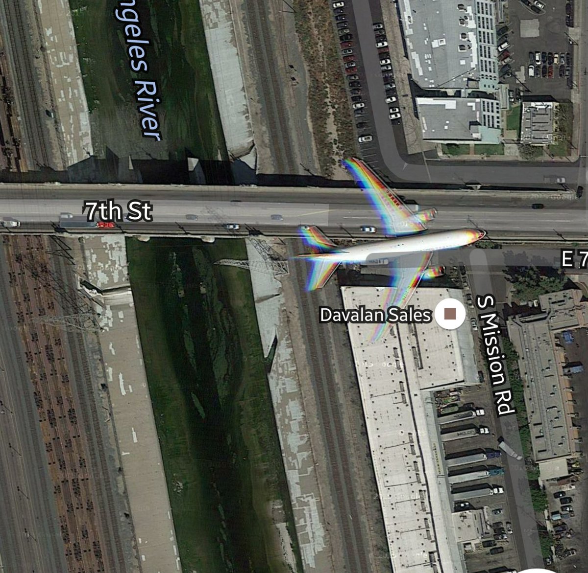Rainbow plane over the LA River