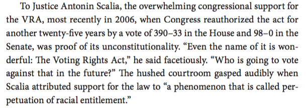 AriBerman's tweet photo. I'll never forget how Scalia called Voting Rights Act "perpetuation of racial entitlement" [pg 8 Give Us the Ballot] https://t.co/Ep8snIZ4sm