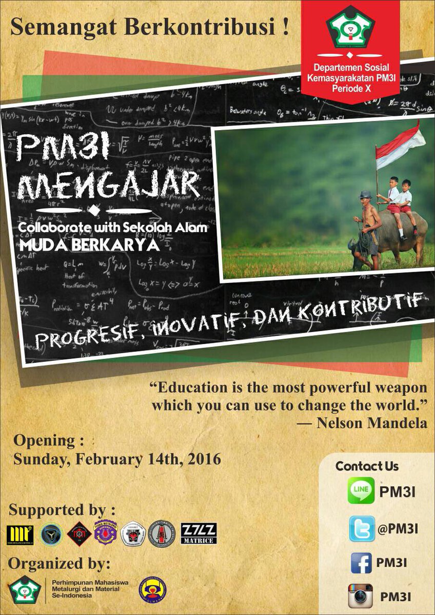 PM3I's tweet photo. [HARI INI]
Dep. Sosmas PM3I X Muda Berkarya 
"PM3I MENGAJAR"🎓
Semangat Berkontribusi!
#ProgresifInovatifKontributif https://t.co/tPAW6KXEgx