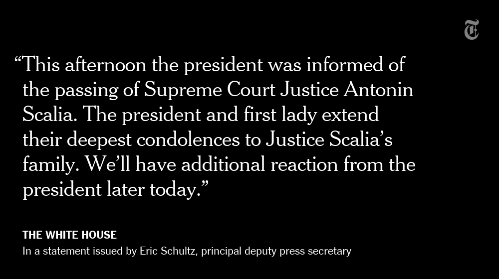 nytimes's tweet image. The White House issued a statement on the death of Justice Antonin Scalia nyti.ms/1obaIE7