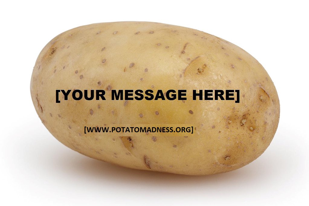 RLPotatoMadness's tweet photo. Why send a letter when you can send a #potato with a custom message for #FreeShipping #RETWEET https://t.co/1PiIxw5Og7