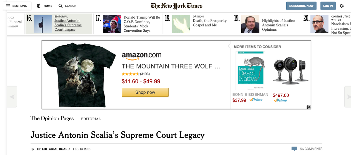kevinweil's tweet photo. Pretty excited about getting the Three Wolf Moon shirt retargeted to me by @amazon. Quality browsing history. https://t.co/7lTrW3PTlc