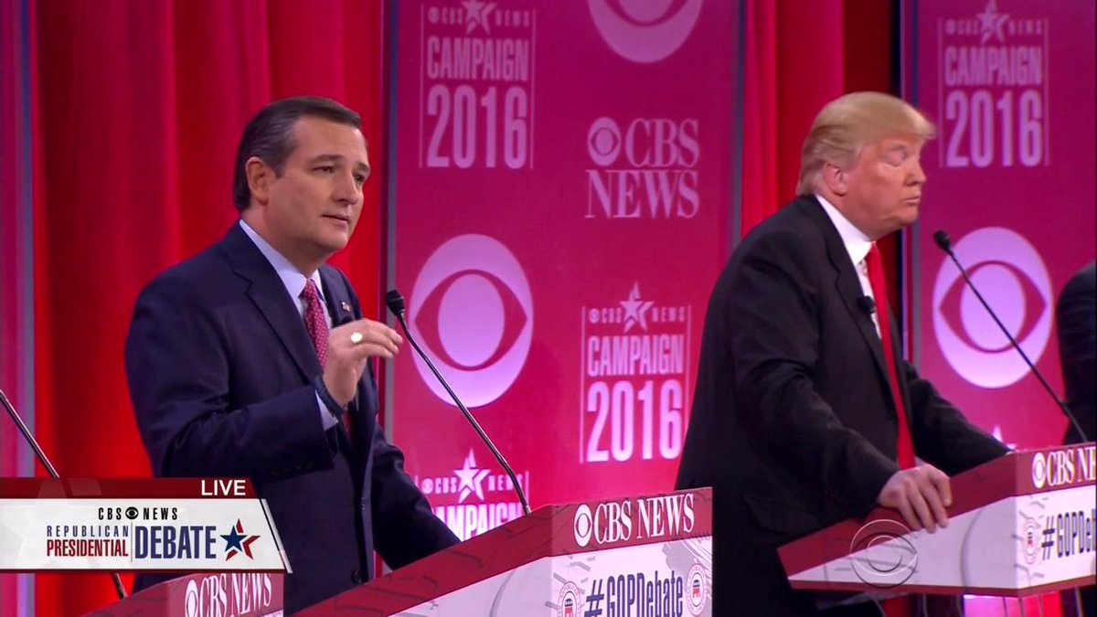 HuffPost's tweet image. Cruz: "Donald, adults learn not to interrupt each other." #GOPDebate
