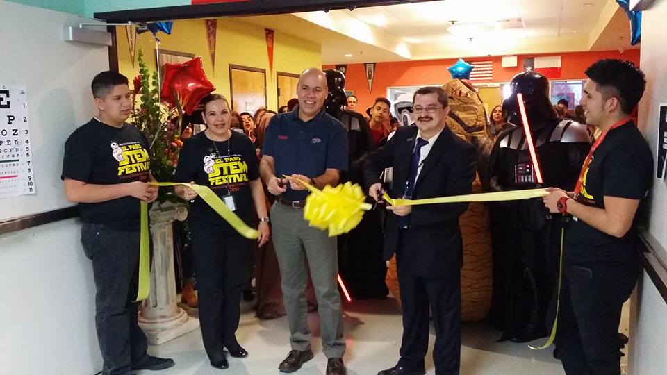 Maria_Isaac's tweet photo. Ribbon cutting ceremony @sbakir06 @HSAElPaso #STEMfestival #STEMTroopers @501stLegion #STEMSOS https://t.co/7iWzUL778n