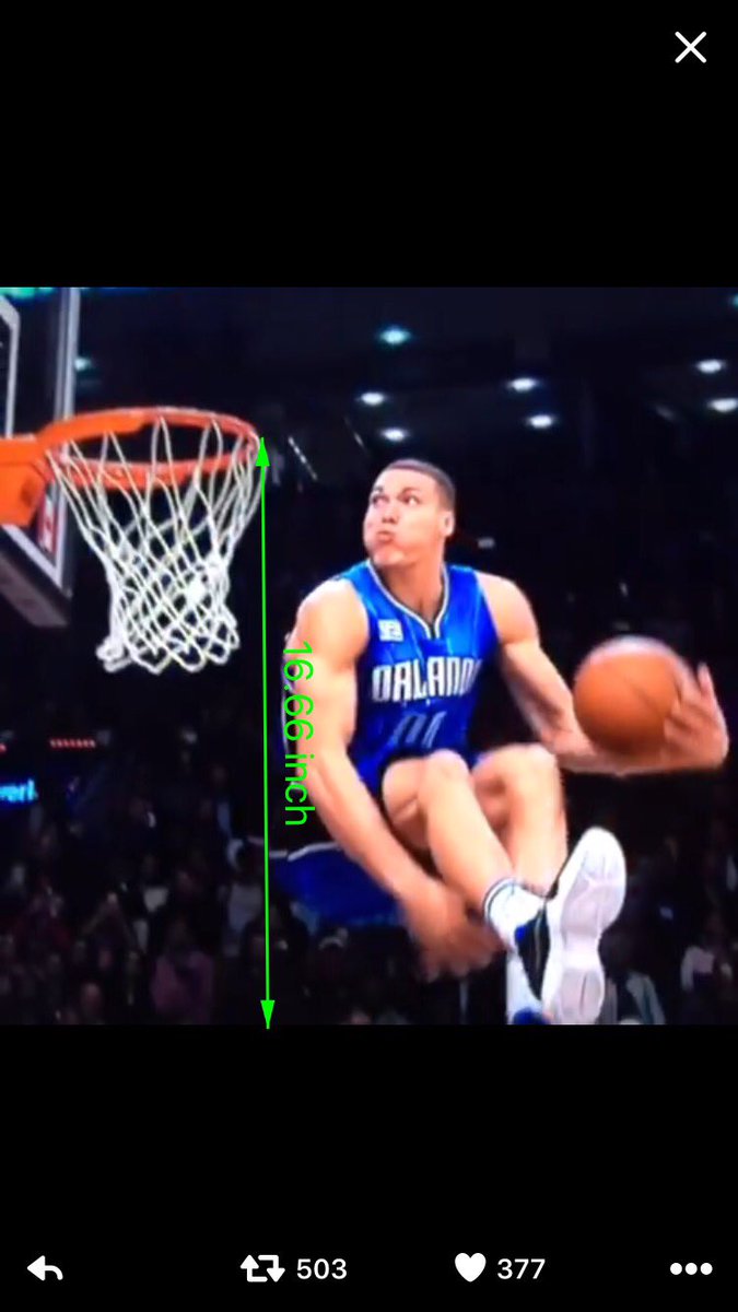 BlazerManiacJr's tweet photo. Knowing the ball is 9.5" in diameter I found that @Double0AG's feet were 16.6" from the rim 8'7" from the ground... https://t.co/MS8dEdLmuw