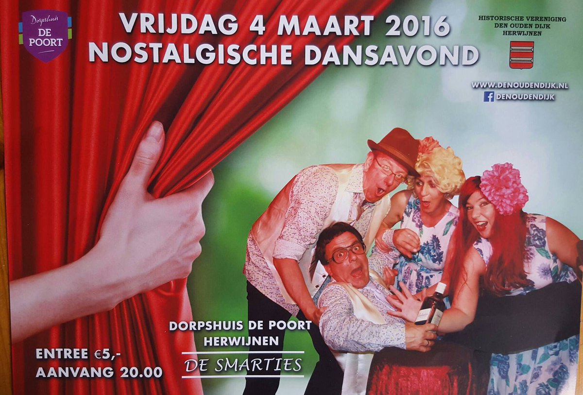 Nostalgische dansavond op vr 4 maart in De Poort met De Smarties! Entertainment uit de jaren '50 t/m '80 vol humor.