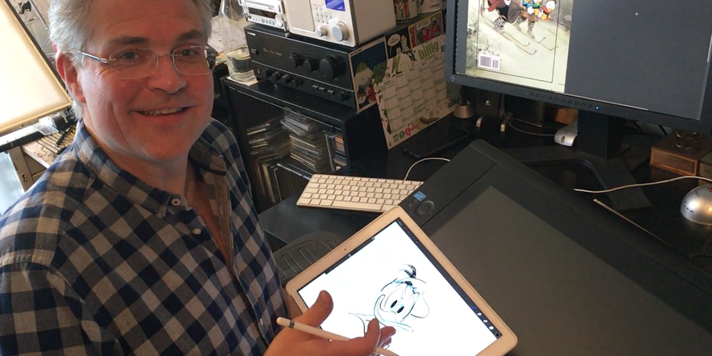 InfoGrafikk's tweet photo. Se hvordan Arild lager karakterene til Andeby - denne gang også på en iPad Pro :-) https://t.co/iFkHwyq9w7 #AppleNO https://t.co/zPxVG482Om