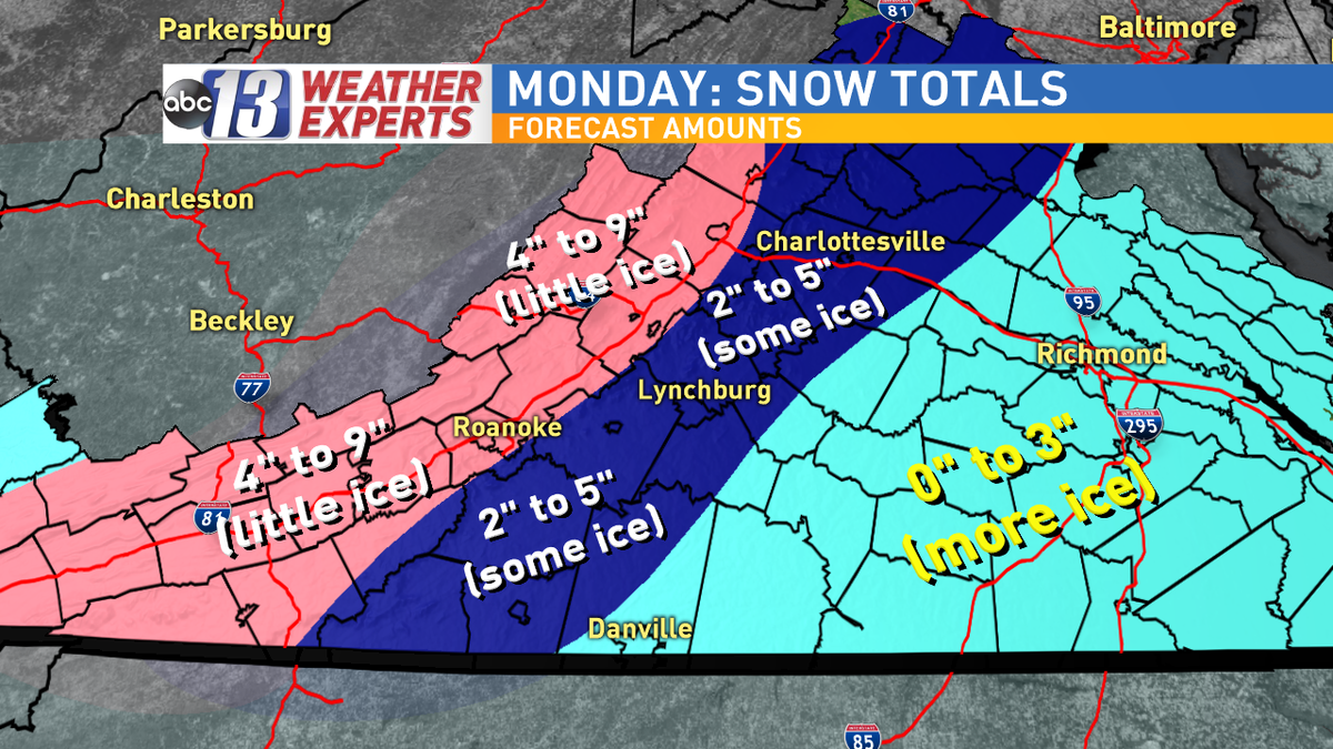 wx_will's tweet photo. New This Morning: Updated Snow Totals for Monday. https://t.co/kntnzAEqXV