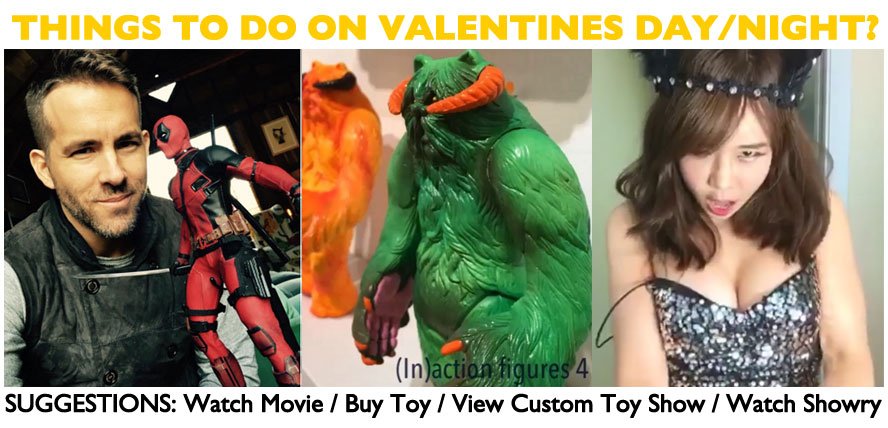 toysrevil's tweet photo. #onTOYSREVIL: https://t.co/Sdggw2kI8I Things To Do On #ValentinesDay /Night = #Deadpool #InactionFigures4 #Showry https://t.co/YrGEvRZNFt