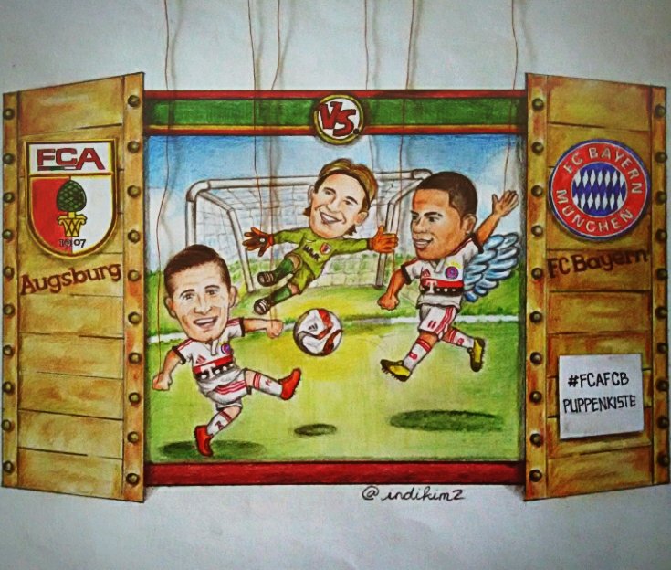 FCBayern's tweet photo. Spieltag! Auf zum bayerischen Duell nach Augsburg. Danke an #FCBayern-Fan Indi für die tolle Zeichnung! #FCAFCB https://t.co/nvwjqlNRjc