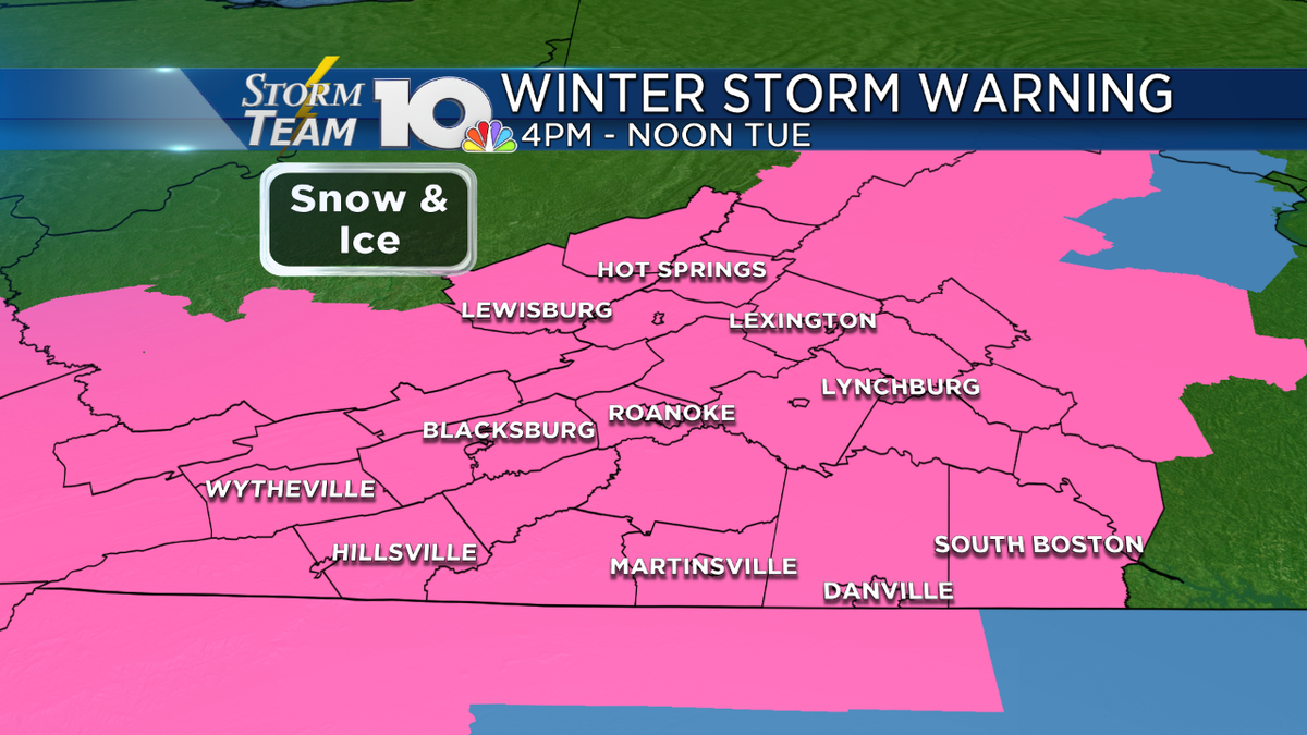 wsls's tweet photo. HOT OF THE PRESS! A Winter Storm Warning has been issued for the entire area from 4pm today until Noon Tues. #VAWX https://t.co/pG3G1CUvKm