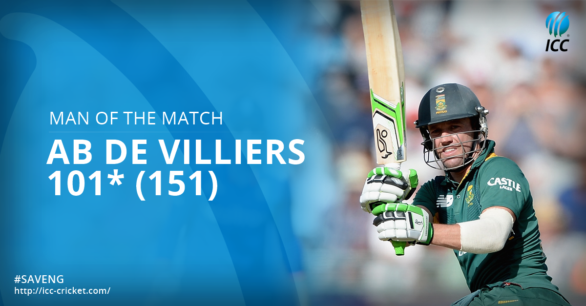 .<a href="/ABdeVilliers17/">AB de Villiers</a> is awarded Man of the Match for his measured 101* #SAvENG
