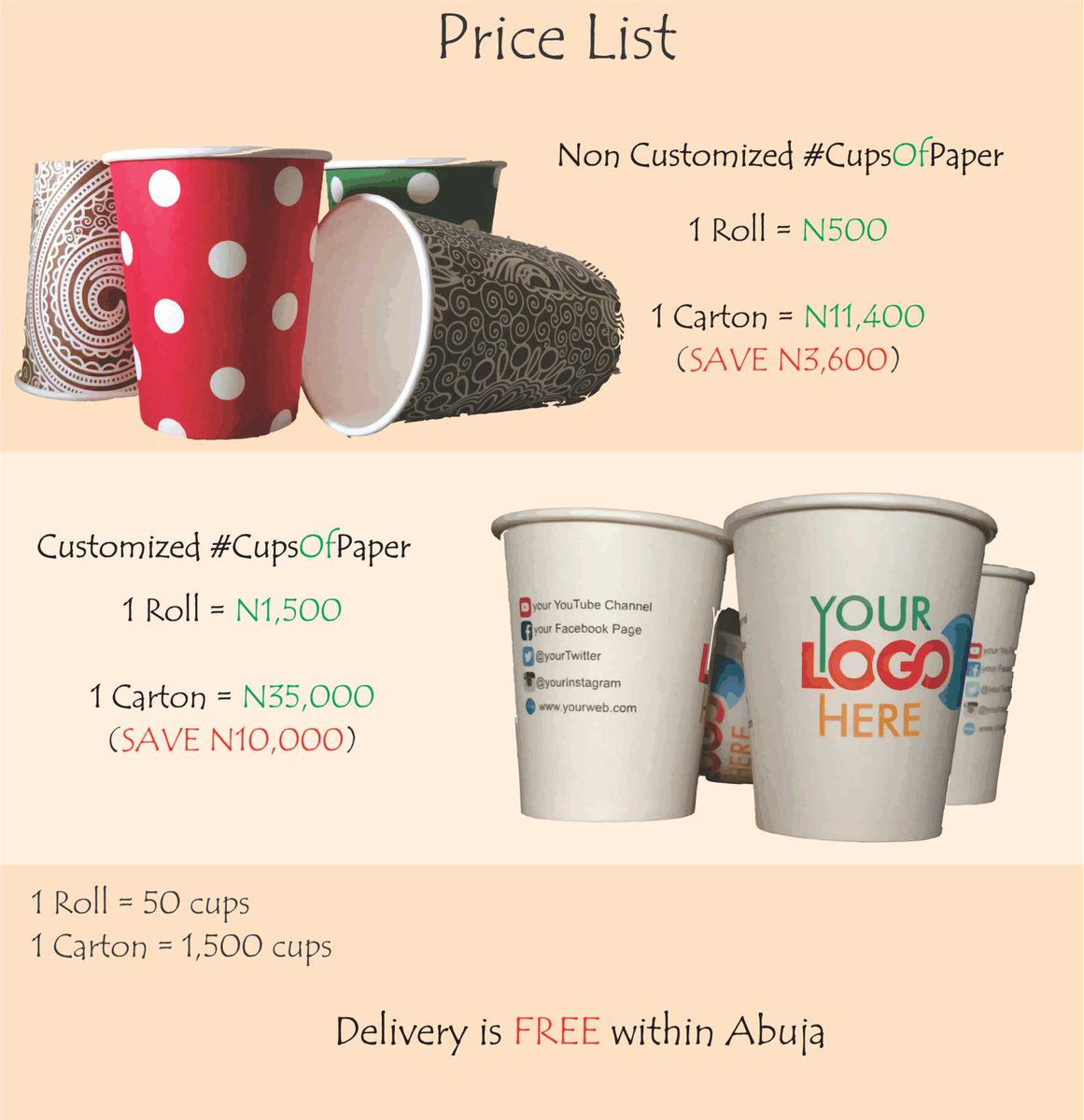 CupsofPaper's tweet photo. #MadeInNigeria Quality #PaperCups.
#Customize for Your #Events/Business.
#CupsOfPaper
#BuyNaijaToGrowTheNaira https://t.co/ip7kzj3giU