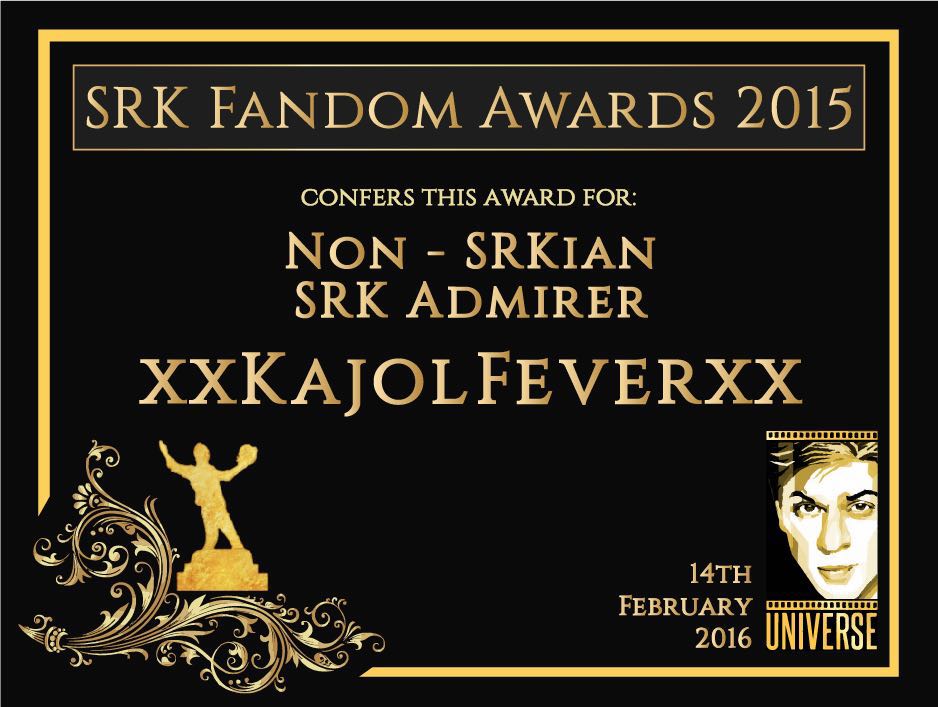 KunalMandekar's tweet photo. @SRKUniverse thank you. The trophy and certificate for "Non-SRKian SRK Admirer" goes to @xxKajolFeverxx https://t.co/UJKM0nd1xy