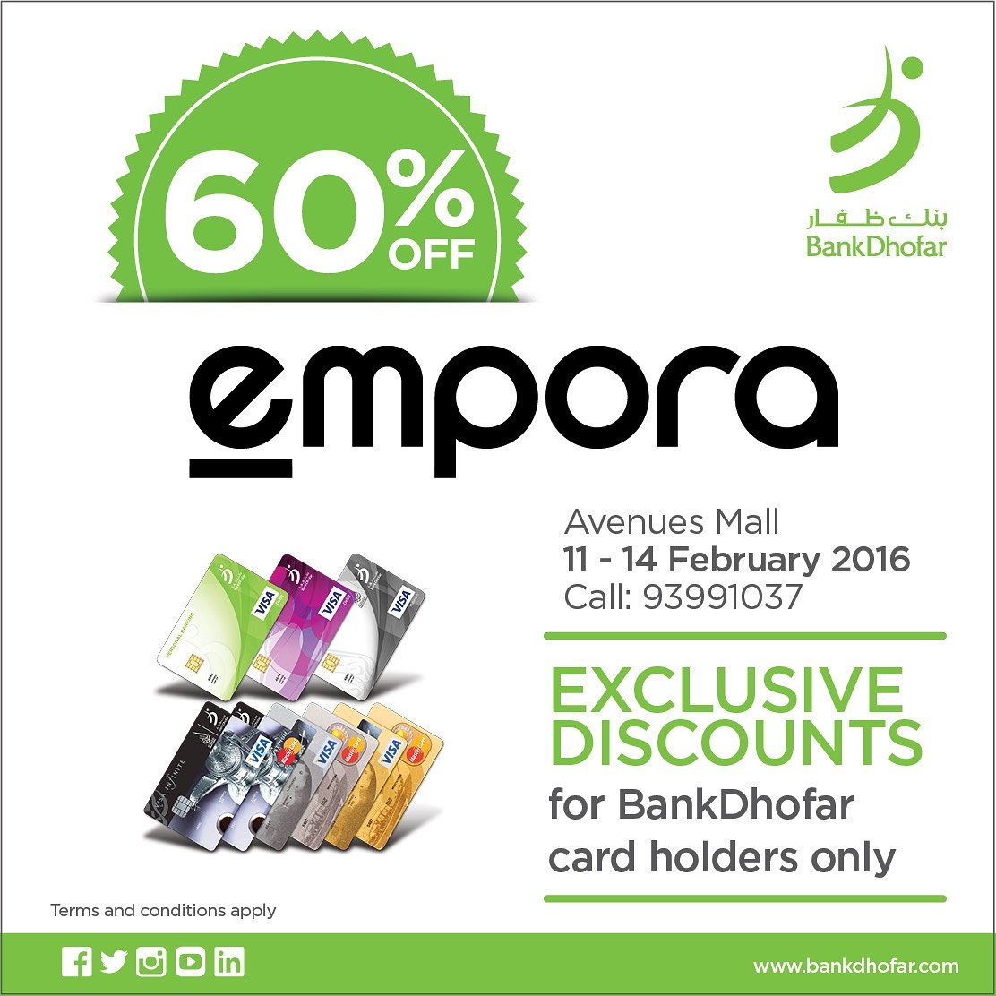 BankDhofar's tweet photo. #exclusive #discounts #empora #debit_card #creditcards #BankDhofar #avenues_mall #Instant_Banking_Services https://t.co/U681MLIzY0