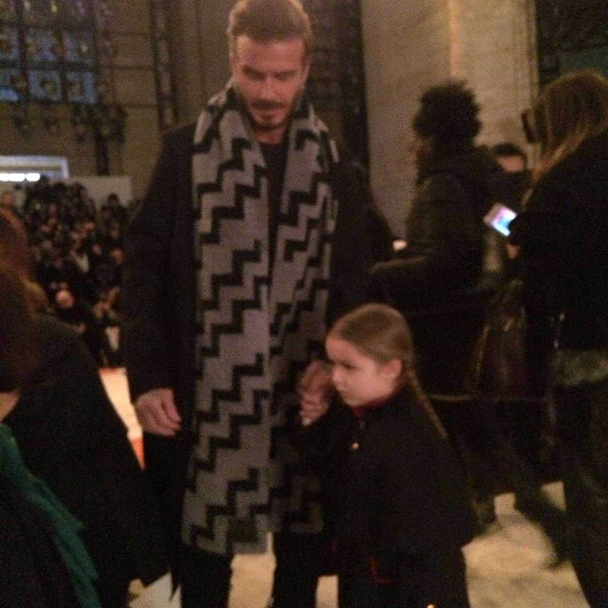 David Beckham and Harper arrive at Victoria Beckham