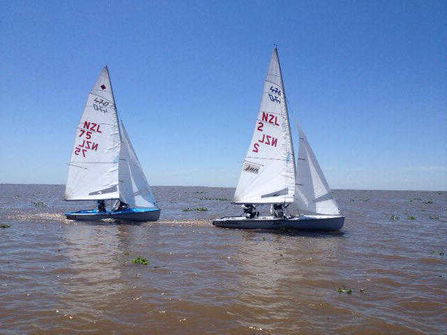 teamjollyracing's tweet photo. First day training in Argentina for the @470Sailing Worlds starting in a week.. A bit like sailing in a lilly pond! https://t.co/zO6soCmdaN