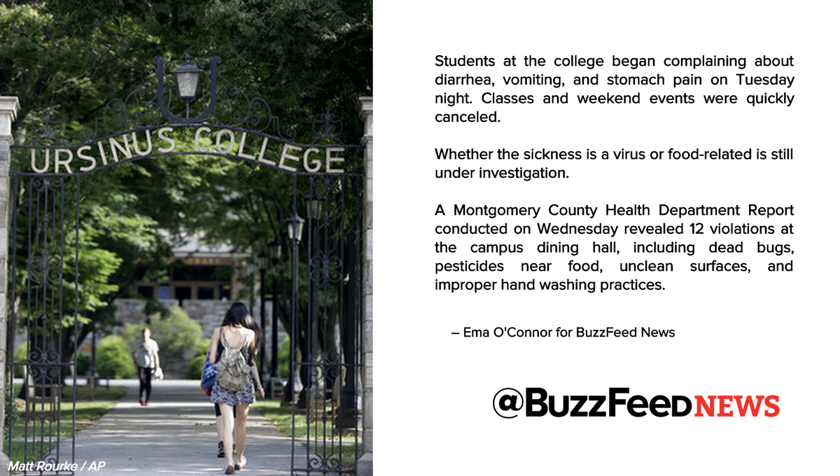 BuzzFeedNews's tweet photo. 200 Students Suffer Debilitating Stomach Illness At Pennsylvania College https://t.co/esdCp8C0ER https://t.co/Lz0bWBLQcy
