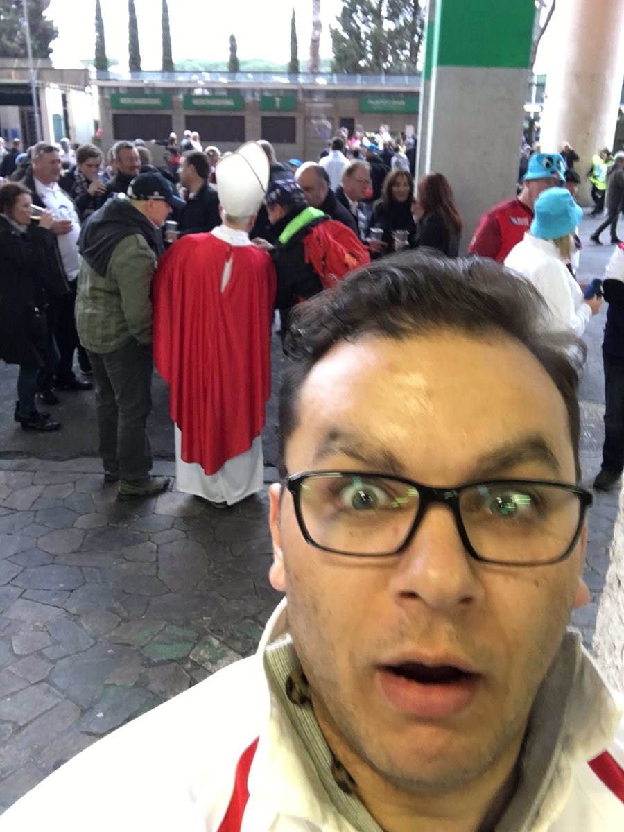 clarryrisk's tweet photo. Guess who's at the rugger?? #pope #ITAvENG #LoveRivals #rugby https://t.co/xsvXFgN9lw