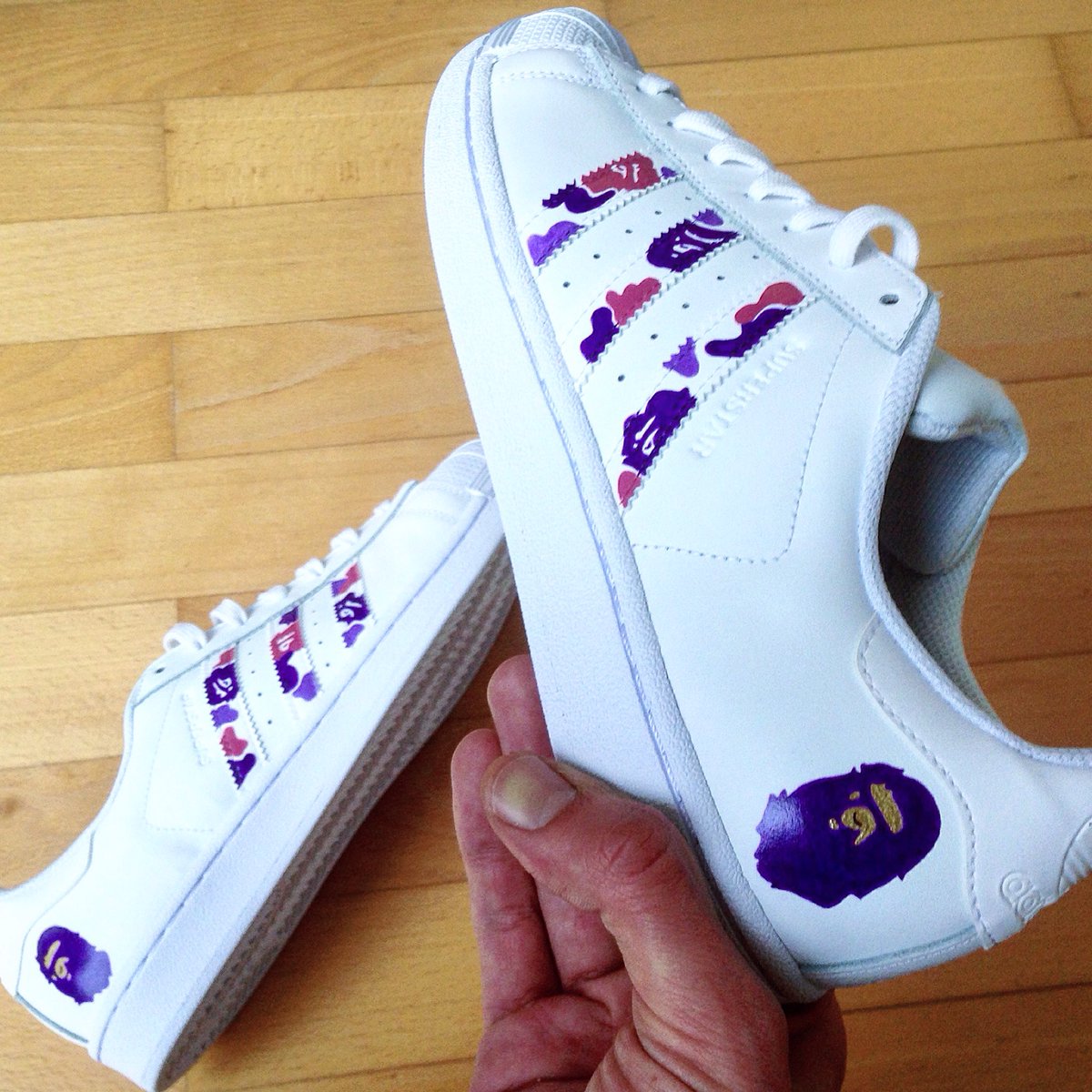 Super250er's tweet photo. Bape Superstars in progress @OTSShoeShop @AngelusDirect @adidasoriginals @BAPEOFFICIAL https://t.co/vs8UQxrXoX