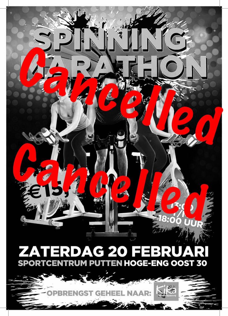 SpinningPutten's tweet photo. Spinningmarathon van zat. 20 febr. gaat helaas NIET door vanwege het geringe aantal aanmeldingen. https://t.co/6zzurjj15a