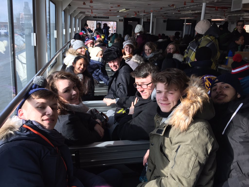 Students enjoying the boat ride, from the inside!