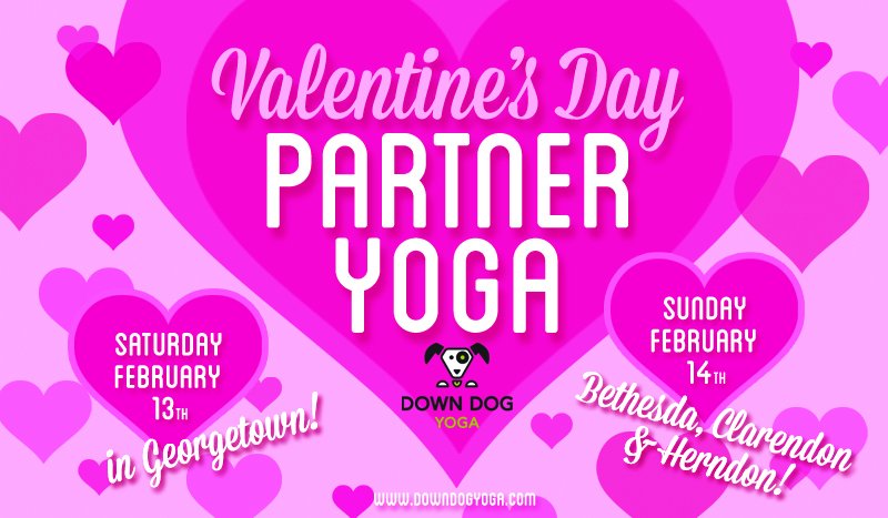 TODAY @downdogyoga: Valentine's PARTNER YOGA!! Stop by our Bethesda, Clarendon, or Herndon studio! #valentinesyoga