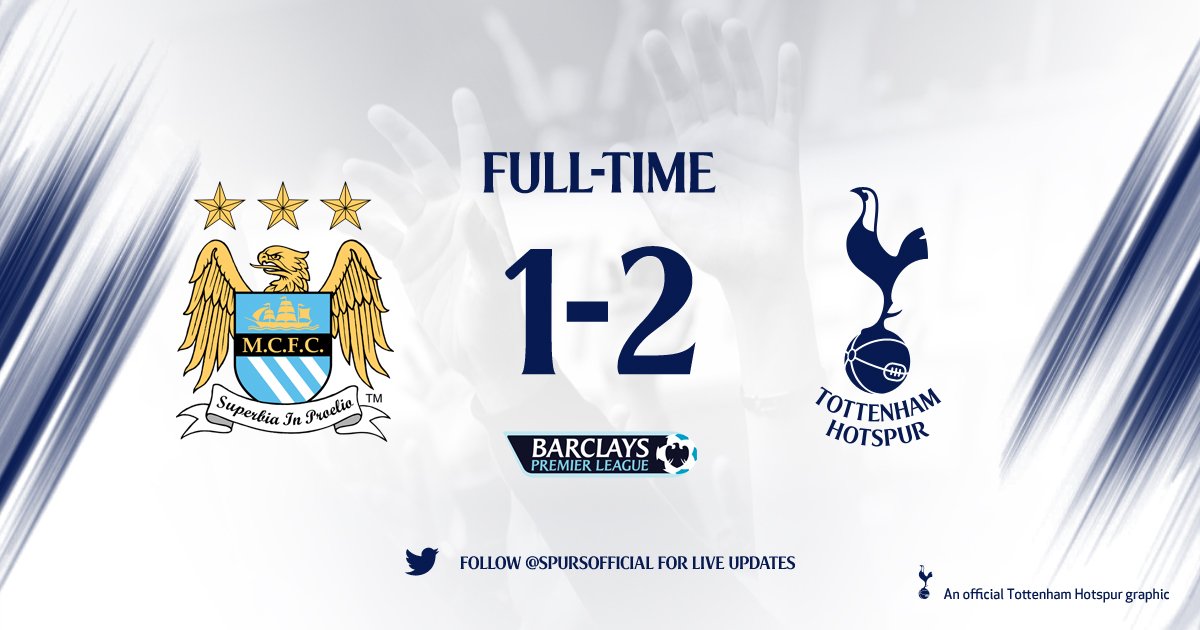 FT– Man City 1-2 Tottenham Hotspur. <a href="/ChrisEriksen8/">Christian Eriksen</a> wins it on his birthday! Get in there!!!!! #COYS