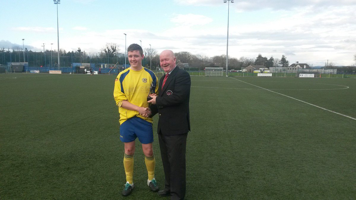 DouglasHallAFC's tweet photo. Denis Crowley of CYL presenting Dave Barry with his man of match award after game v Greenwood today.Well done Dave. https://t.co/dyNGHxQw7E