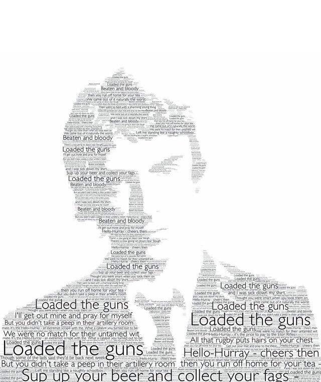 Paul Weller. Made using the lyrics from Eton Rifles by The Jam.
misterbenn.co.uk