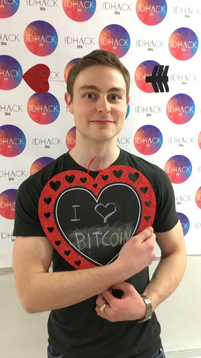 blockchain's tweet photo. Valentine's Day began early at #IDHack2016 - share your <3 for #bitcoin w someone special today! @KMHouk @MLHacks https://t.co/RA47QxQB5m