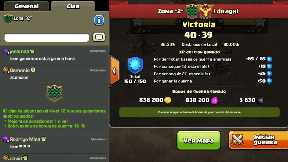 JosemaCoc's tweet photo. Vamoss clan!!! Ya nivel 5!! Y guerra ganada muy dificil, enhorabuenaa familia!! @ClanZona2 https://t.co/FNi8LtCwYM