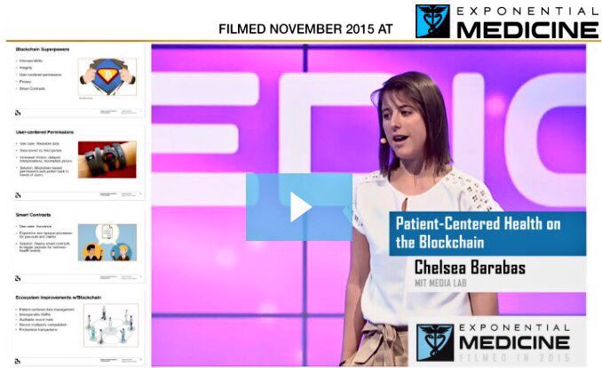 Leveraging #BlockChain for healthcare. MIT's Chelsea Barabas speaking <a href="/ExponentialMed/">NextMed Health - The Future of Health & Medicine</a> #xMed exponential.singularityu.org/medicine/patie…