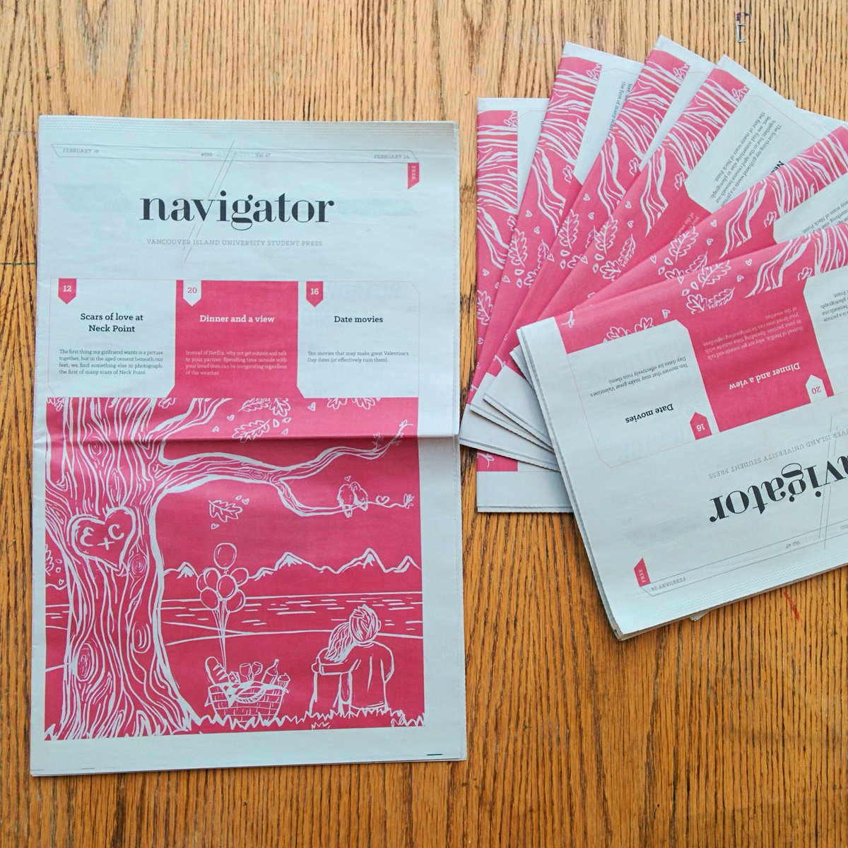 VIUGraphicDesgn's tweet photo. Love is blooming with the release of the latest @theNav_VIU! Cover by our talented Emily Johnston. #DesignHere https://t.co/WsW8IHFNCq