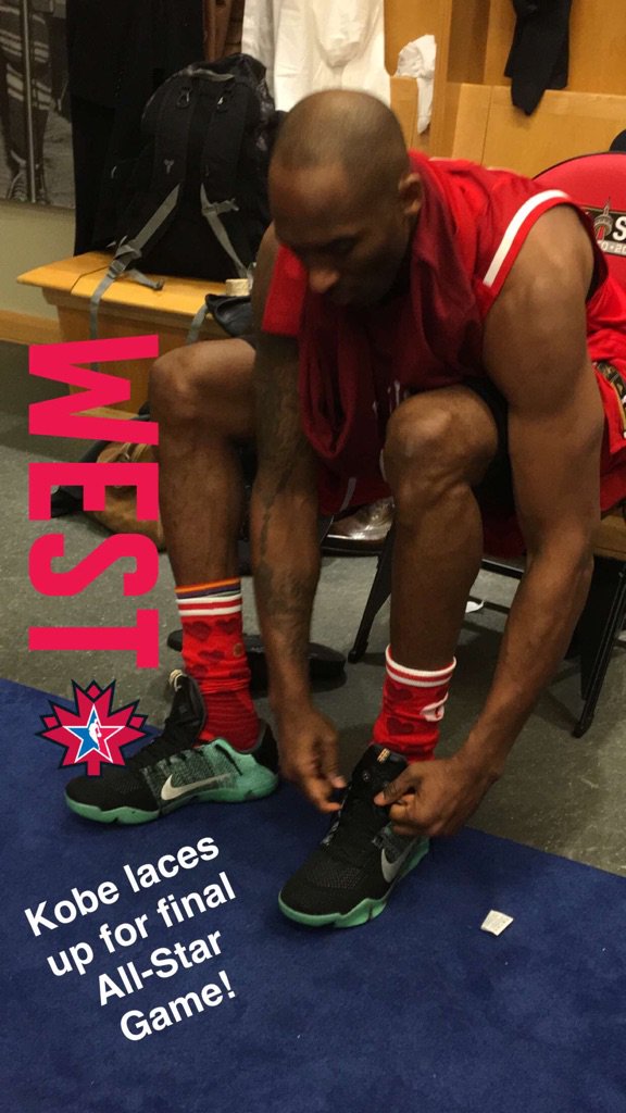 NBAAllStar's tweet image. #KobeBryant laces up for his final @NBAAllStar Game! #AllStarKicks