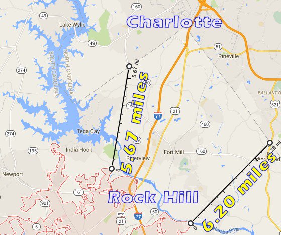 Clt_TrafficGuy's tweet photo. Here's another City Limit Shocker:
It's only six miles from #Charlotte to #Rock_Hill
Be a #Clt_Traffic Spotter https://t.co/KyBLBvmlQD