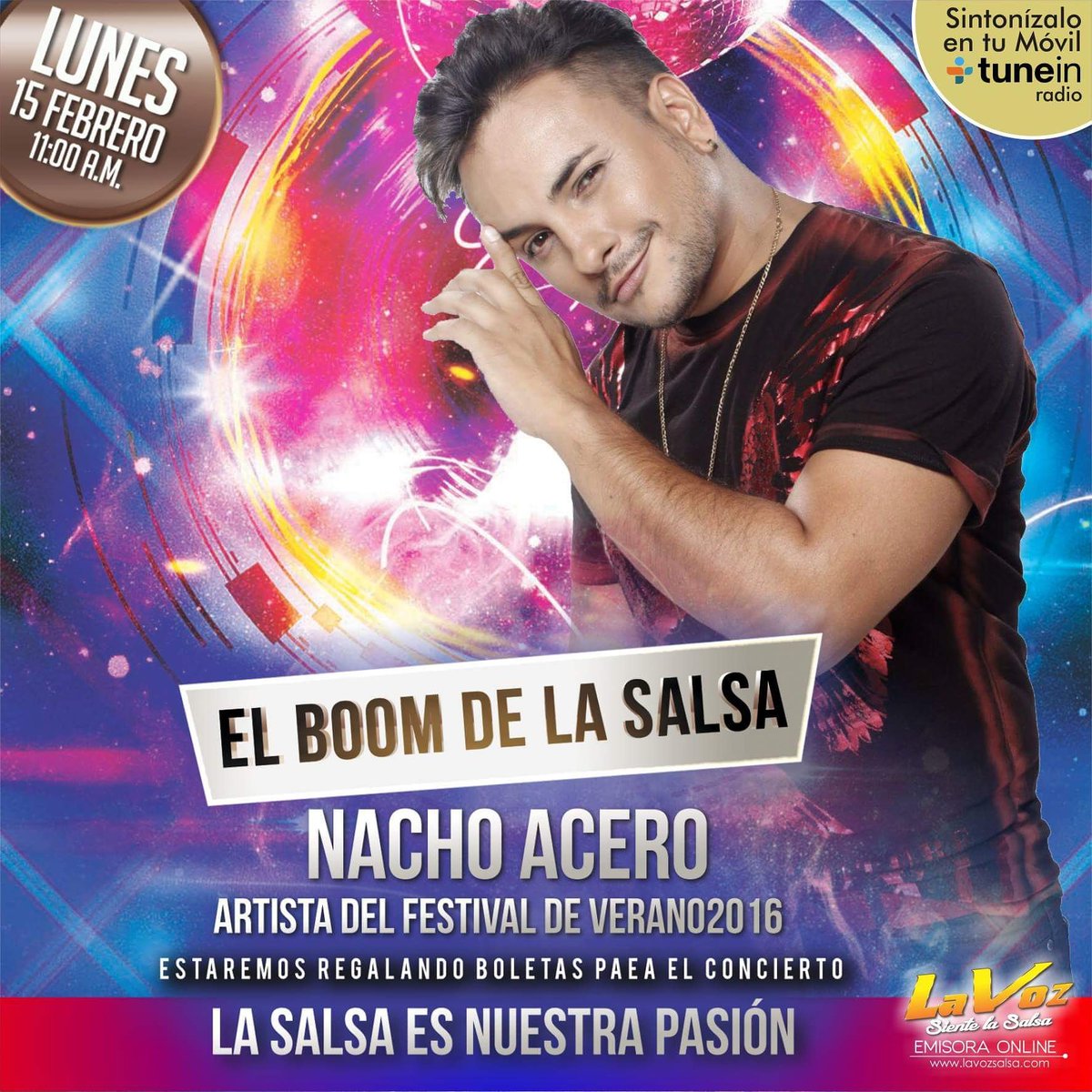lavozsalsa's tweet photo. @NACHO_ACERO en #ElBoomDeLaSalsa 》》》 Estaremos regalando boletas para El Festival De Verano. @FansNachoAcero https://t.co/zGXlJBVhJt
