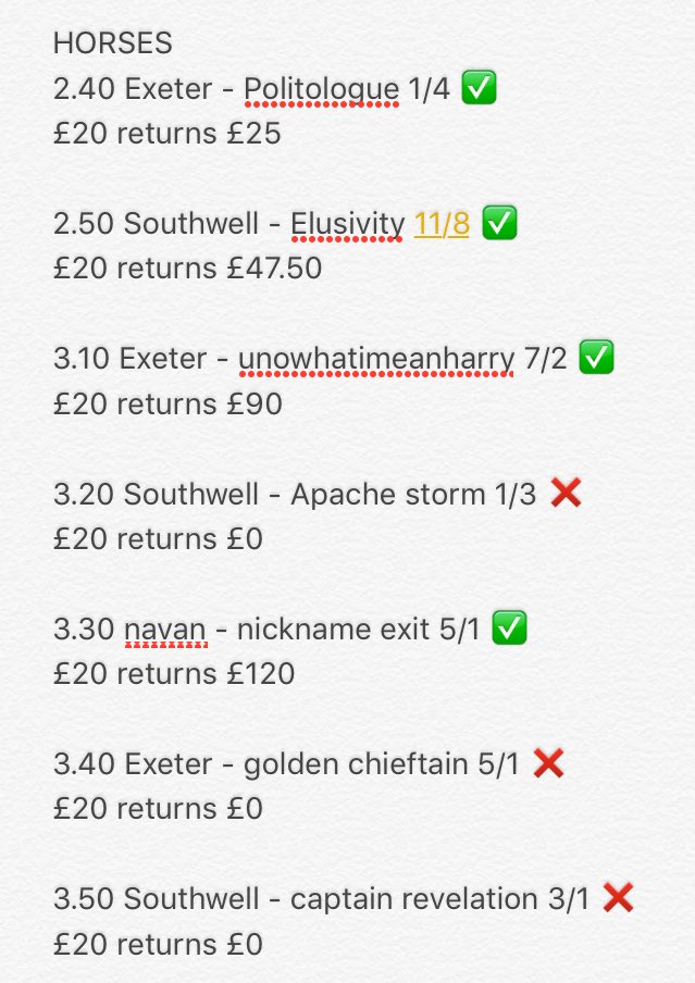 SouthernTips's tweet image. TODAYS HORSE TIPS AND PROFIT OF £210 FROM £20 STAKES ✅✅✅✅✅✅✅