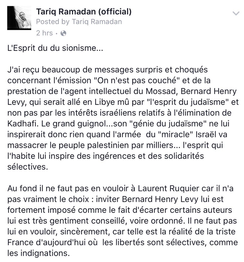 Tariq Ramadan (@tariqramadan) on Twitter photo L'esprit du sionisme contre l'Esprit du judaïsme... #ONPC <a href="/ruquierofficiel/">Laurent Ruquier</a> <a href="/LeaSalame/">Léa Salamé</a> and CO... L'esprit du sionisme contre l'Esprit du judaïsme... #ONPC <a href="/ruquierofficiel/">Laurent Ruquier</a> <a href="/LeaSalame/">Léa Salamé</a> and CO...