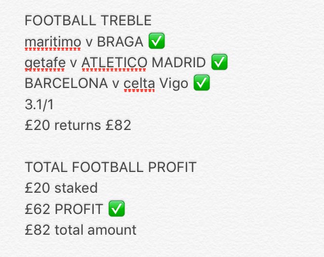 SouthernTips's tweet image. TODAYS FOOTBALL PROFIT OF £62 OF £20 STAKE ✅✅✅✅✅