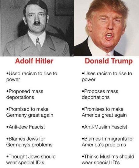 CJPendragon's tweet photo. For those in the back of the class. #DonaldTrump #Hitler #America #GOPDebate #LearnfromHistory #DontRepeatIt https://t.co/YBZ41kIEjt