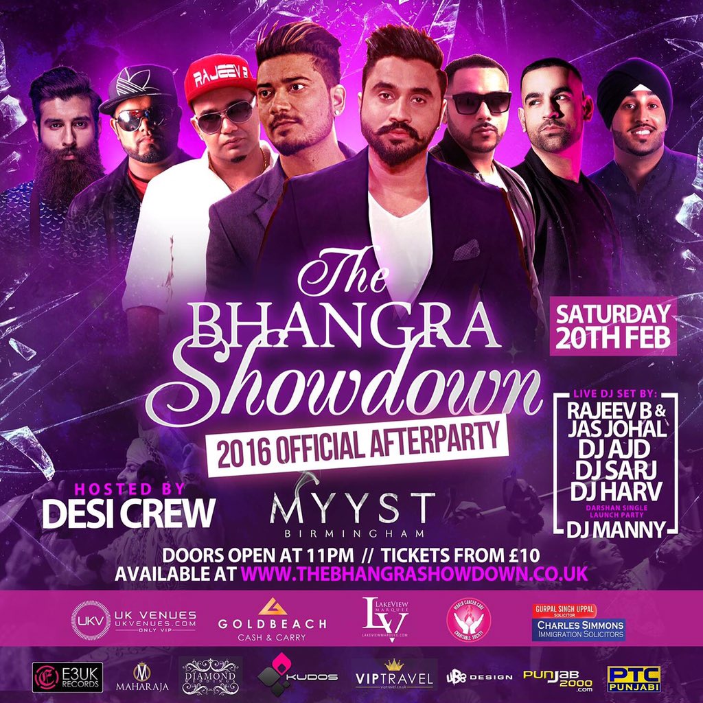 RT:DJ Sets by: <a href="/djmannymusic/">DJ-MANNY (Kudos Music)</a> <a href="/AJD/">AJD</a> <a href="/jasjohalonline/">Jas Johal</a> <a href="/RajeevBMusic/">Official Rajeev B</a> <a href="/AJD/">AJD</a> <a href="/DesiCrewMusic/">Desi Crew</a> @HarvKudos <a href="/DjSarj/">Dj Sarj</a>
