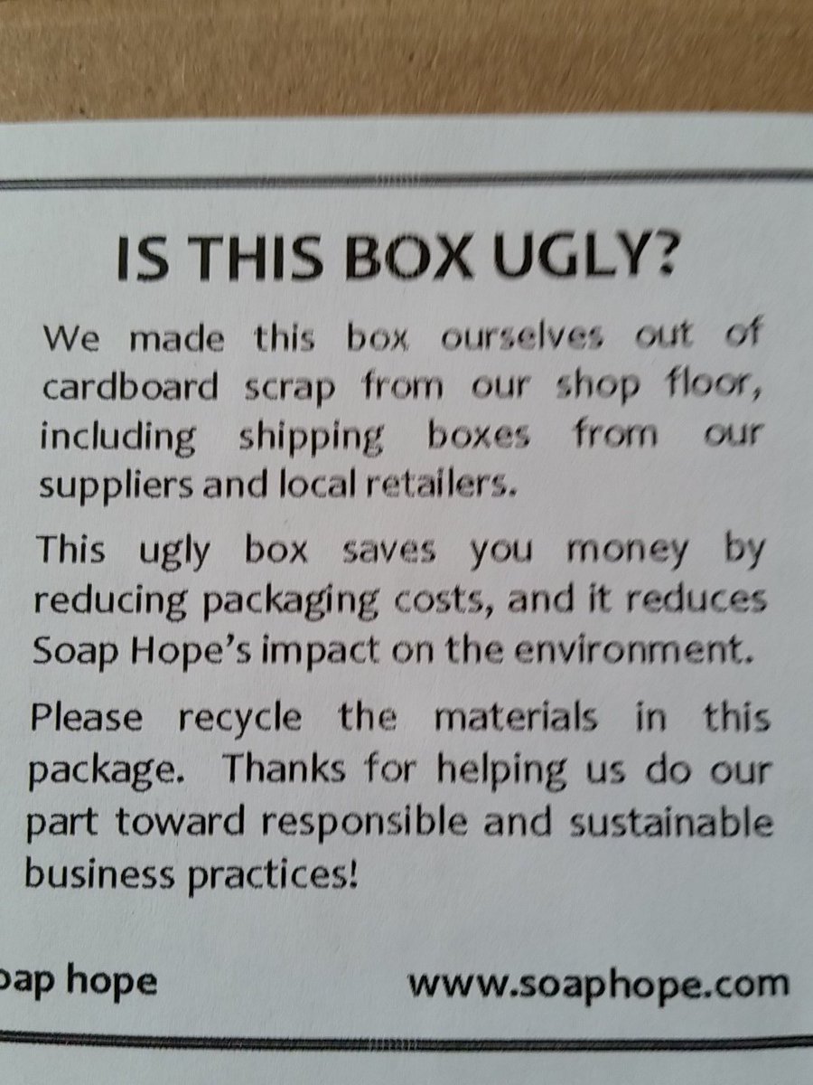 lawbibliophile's tweet photo. @soaphope I love the #uglybox I wish more companies did this! #ThinkGreen https://t.co/jFJmvn8fRs